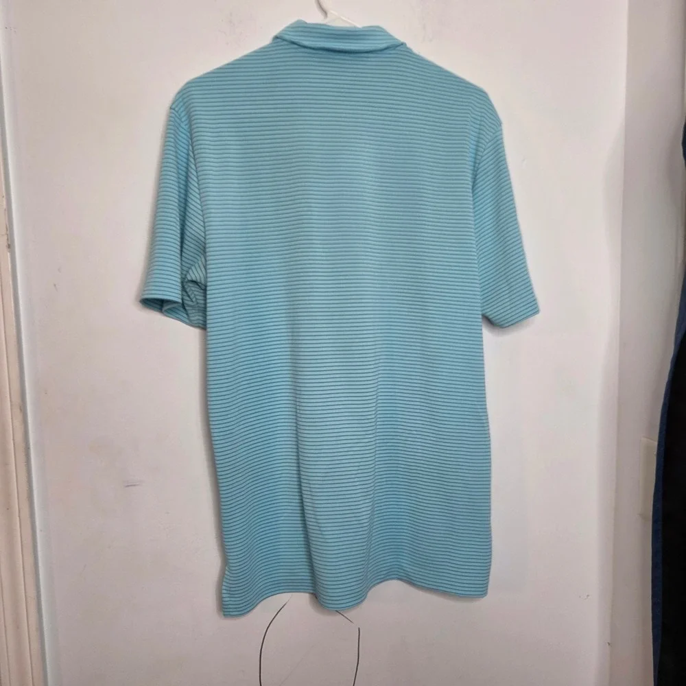 Adidas Mens Golf Polo‎ Shirt Light Blue Striped Short Sleeve Size Large